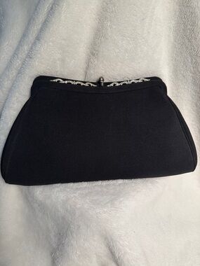 Vintage L & M Spot-lite Black clutch purse with Rhinestones and original mirror